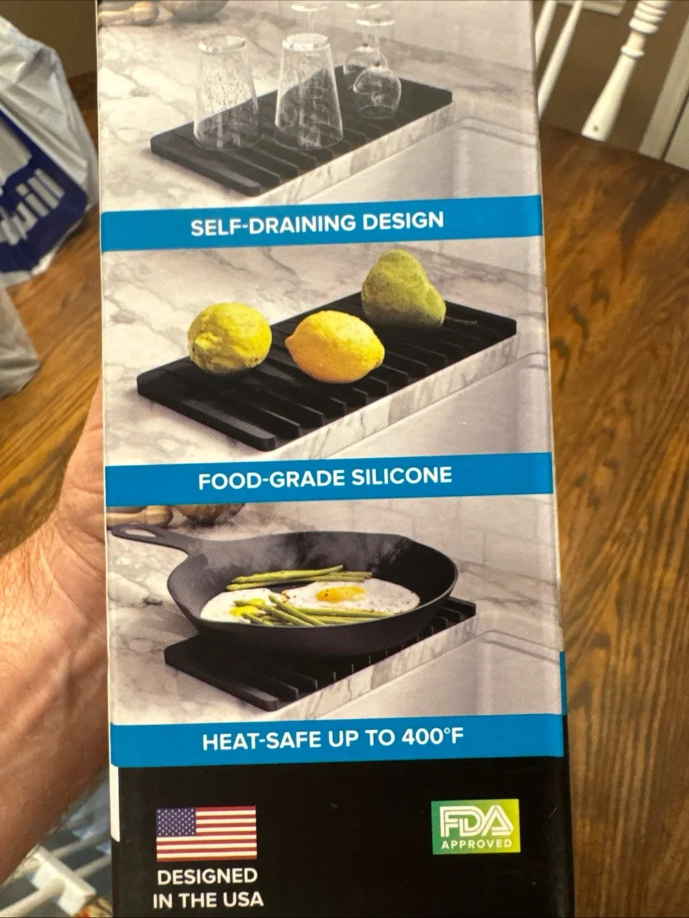 Kraus Self-Draining Silicone Drying Mat Night Black 14-3/4”x8-1/8”x1/2” KDM-10NB